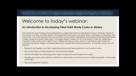 Thumbnail for entry 1 - Developing Tribal SW Codes in Alaska - Training Introduction