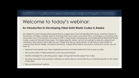 Thumbnail for 1 - Developing Tribal SW Codes in Alaska - Training Introduction