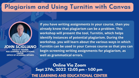 Thumbnail for Plagiarism and Using Turnitin Workshop 09-27-2022