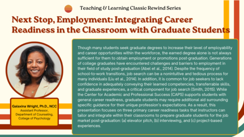 Thumbnail for Next Stop, Employment: Integrating Career Readiness in the Classroom with Graduate Students