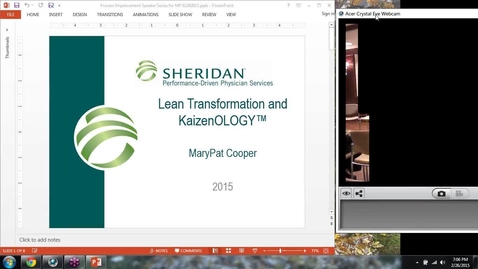 Thumbnail for entry ASQ Nova Student Branch 2015 02 26: Marypat Cooper, Sheridan Healthcare - Lean Transformation and KaizenOLOGY