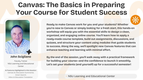 Thumbnail for Canvas: The Basics in Preparing Your Course for Student Success
