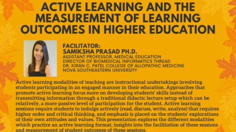 Thumbnail for entry Active Learning and the Measurement of Learning Outcomes in Higher Education