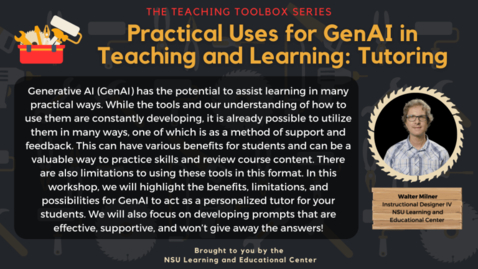 Thumbnail for Teaching Toolbox Workshop: Practical Uses for GenAI in Teaching and Learning: Tutoring