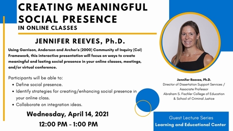 Thumbnail for Creating Meaningful Social Presence in Online Classes