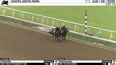 Detain (Outside) and Tribalism Worked 4 Furlongs in 50.20 at Santa Anita Park on June 26th, 2026