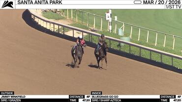 Jimmy Winkfield (Outside) and Bluegrass Go Go Worked 4 Furlongs in 47.20 at Santa Anita Park on March 20th, 2026