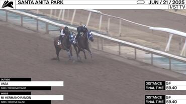Vasa (Outside) and Mi Hermano Ramon Worked 5 Furlongs in 59.40 at Santa Anita Park on June 21st, 2025