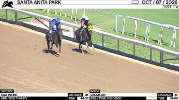 Stay in Line (Outside) and Geometry Worked 4 Furlongs in 48.00 at Santa Anita Park on October 7th, 2026