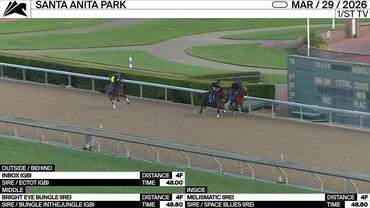 Inbox (Outside/Behind), Bright Eye Bungle (Middle) and Melismatic Worked 4 Furlongs at Santa Anita Park on March 29th, 2026