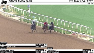 Mc Vay (Outside), Moment of Valor (Middle) and Tight Dally Worked 4 Furlongs at Santa Anita Park on May 4th, 2026
