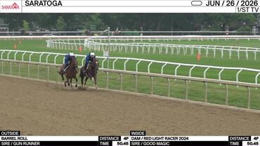 Barrel Roll (Outside) and an Unnamed Horse out of the Dam Red Light Racer Worked 4 Furlongs in 50.45 at Saratoga on June 26th, 2026