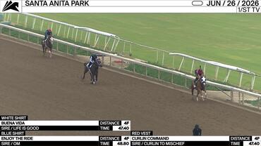 Buena Vida (White Shirt), Enjoy the Ride (Blue Shirt) and Curlin Command Worked 4 Furlongs at Santa Anita Park on June 26th, 2026