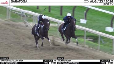 An Unnamed Horse out of the Dam Gifted Glory (Outside) and Mr. Mashigina Worked 4 Furlongs in 50.55 at Saratoga on August 23rd, 2026
