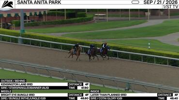 Kensington Lane (Outside/Behind), Bright Eye Bungle (Middle) and Later Than Planned Worked 4 Furlongs at Santa Anita Park on September 21st, 2026