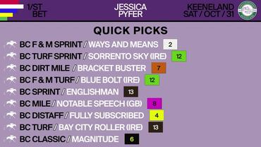 Jessica's Breeders' Cup Quick Picks for October 30th and October 31st, 2026