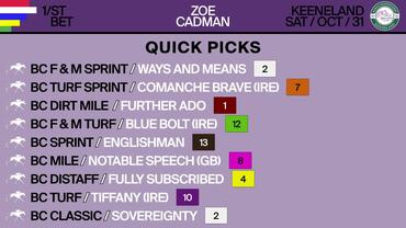 Zoe's Breeders' Cup Quick Picks for October 30th and October 31st, 2026