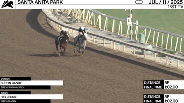 Surfin Candy (Outside) and Hey Jessie Worked 5 Furlongs in 1:02.00 at Santa Anita Park on July 11th, 2025