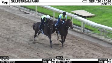 To Joann (Outside) and Charlie's Wish Worked 3 Furlongs at Gulfstream Park on September 20th, 2026