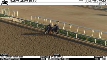 An Unnamed Horse out of the Dam Kinsley Kisses (Outside) and So Simple Worked 3 Furlongs in 36.20 at Santa Anita Park on June 22nd, 2026