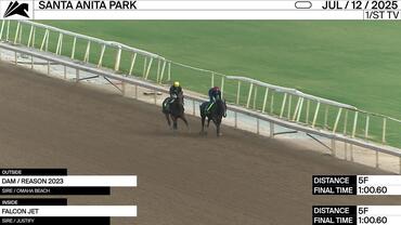 An Unnamed Horse out of the Dam Reason (Outside) and Falcon Jet Worked 5 Furlongs in 1:00.60 at Santa Anita Park on July 12th, 2025