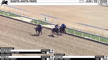 Berlin Wall (Maroon Shirt), Fionello (White Shirt) and Quick Sip Worked 4 Furlongs at Santa Anita Park on June 22nd, 2026