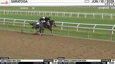 An Unnamed Horse out of the Dam Family Way (Outside) and an Unnamed Horse out of the Dam Simply Confection Worked 4 Furlongs in 50.60 at Saratoga on June 10th, 2026