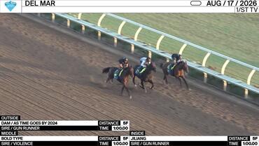 An Unnamed Horse out of the Dam As Time Goes By (Outside), Bold Type (Middle) and Jiliang Worked 5 Furlongs in 1:00.00 at Del Mar on August 17th, 2026
