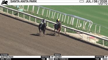 Quattro Passi (Outside) and Holmby Worked 5 Furlongs in 59.80 at Santa Anita Park on July 6th, 2026