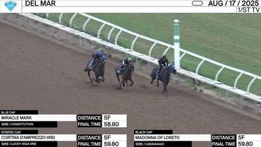 Miracle Mark (Blue Cap), Cortina d'Amprezzo (Striped Cap) and Madonna of Loreto Worked 5 Furlongs at Del Mar on August 17th, 2025