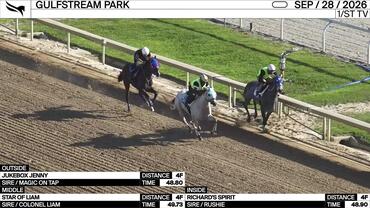 Jukebox Jenny (Outside), Richard's Spirit (Inside) and Star of Liam Worked 4 Furlongs at Gulfstream Park on September 28th, 2026
