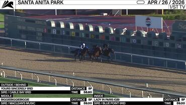 Yours Sincerely (Outside/Behind), Biggiebiggiebiggie (Middle) and Lady In Paris Worked 5 Furlongs at Santa Anita Park on April 26th, 2026