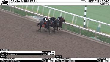 Beastro (Outside), Storming Again (Middle) and Clubhouse Rose Worked 4 Furlongs at Santa Anita Park on September 12th, 2026