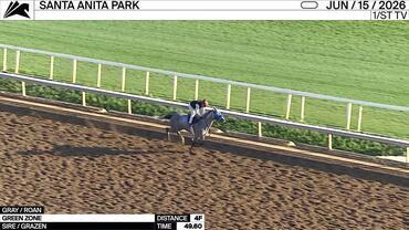 Green Zone (Gray) Worked 4 Furlongs in 49.60 at Santa Anita Park on June 15th, 2026