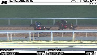 Honormagicaldreams (Outside/Behind) and Mama Loves Vegas Worked 5 Furlongs at Santa Anita Park on July 8th, 2026