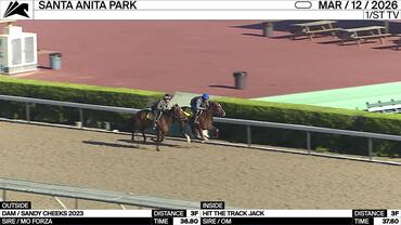 An Unnamed Horse out of the Dam Sandy Cheeks (Outside) and Hit the Track Jack Worked 3 Furlongs at Santa Anita Park on March 12th, 2026