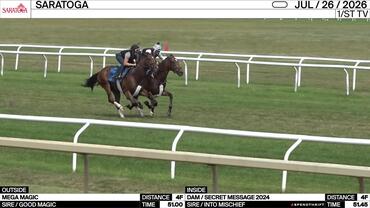 Mega Magic (Outside) and an Unnamed Horse out of the Dam Secret Message Worked 4 Furlongs at Saratoga on July 26th, 2026