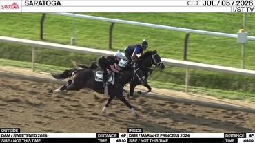 An Unnamed Horse out of the Dam Sweetened (Outside) and an Unnamed Horse out of the Dam Mariah's Princess Worked 4 Furlongs in 49.10 at Saratoga on July 5th, 2026
