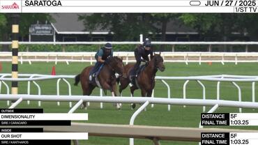 Dimensionality (Outside) and Our Shot Worked 5 Furlongs in 1:03.25 at Saratoga on June 27th, 2025