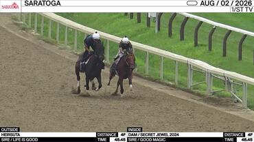 Heirsuta (Outside) and an Unnamed Horse out of the Dam Secret Jewel Worked 4 Furlongs in 48.45 at Saratoga on August 2nd, 2026