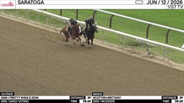 An Unnamed Horse out of the Dam Pretty Shea D (Outside) and Scottish Brittany Worked 3 Furlongs in 38.28 at Saratoga on June 12th, 2026