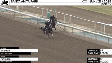 Barbara T (Outside) and Pushiness Worked 5 Furlongs at Santa Anita Park on June 21st, 2025