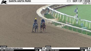 An Unnamed Horse out of the Dam Princesa Carolina (Outside) and Jensen Worked 4 Furlongs in 49.60 at Santa Anita Park on September 27th, 2026