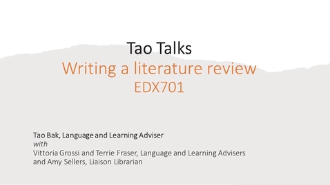 Thumbnail for entry Study Support Tao Talks: Literature Review EDX701