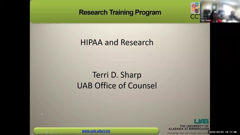 Thumbnail for entry HIPPA and Research Presented by Terri Sharp