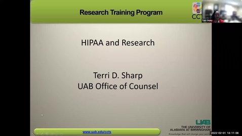 Thumbnail for HIPPA and Research Presented by Terri Sharp