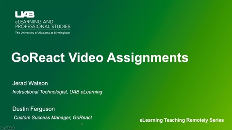 Thumbnail for UAB eLearning Teaching Remotely Series GoReact Video Assignments