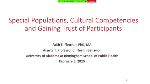 Thumbnail for entry Special Populations, Cultural Competencies &amp; Gaining Trust of Participants/IRB Orientation