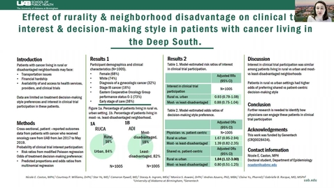 Thumbnail for entry Effect of rurality &amp; neighborhood disadvantage on clinical trial interest &amp; decision-making style in patients with cancer living in the Deep South