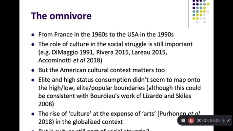 Thumbnail for entry Cultural consumption- From Bourdieu to the Omnivore and beyond Part2